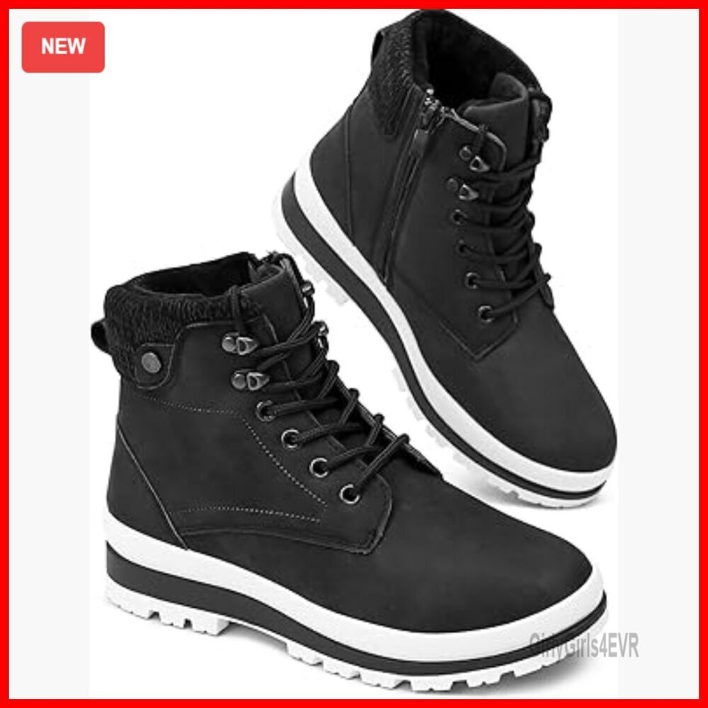 Waterproof Fur Lined Platform Combat Boots with Side Zipper Non Slip